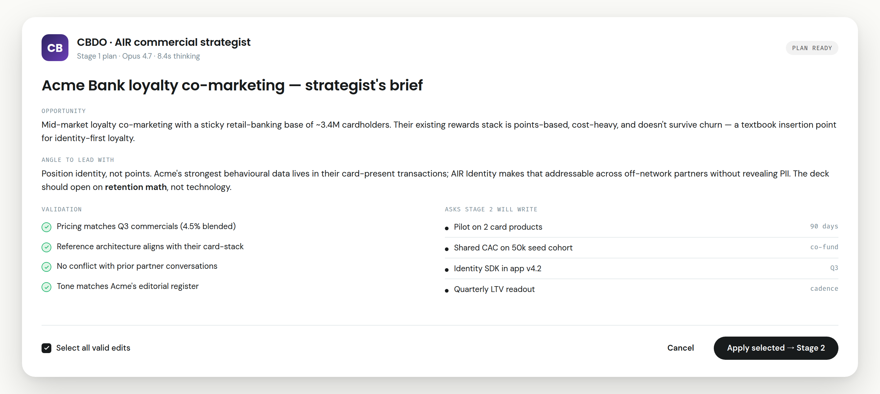 Carnegie acting as a CBDO: scoping the opportunity, picking the angle, and writing the asks for a loyalty co-marketing pitch